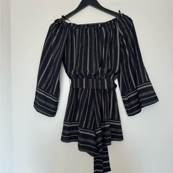Trac Striped Print Boho Tie Waist Romper - Picture 2 of 3